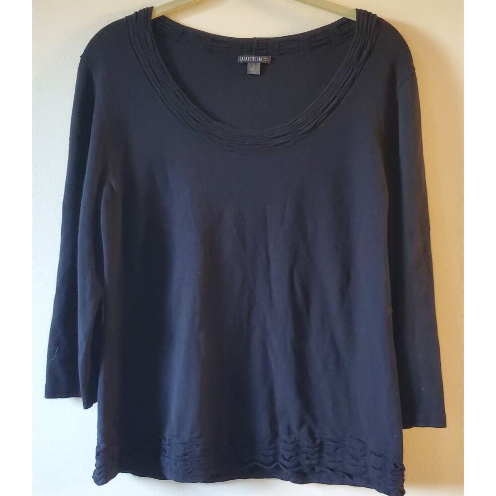 Lafayette 148 Black Jersey Lightweight Knit Top Size L Career Luxury Viscose